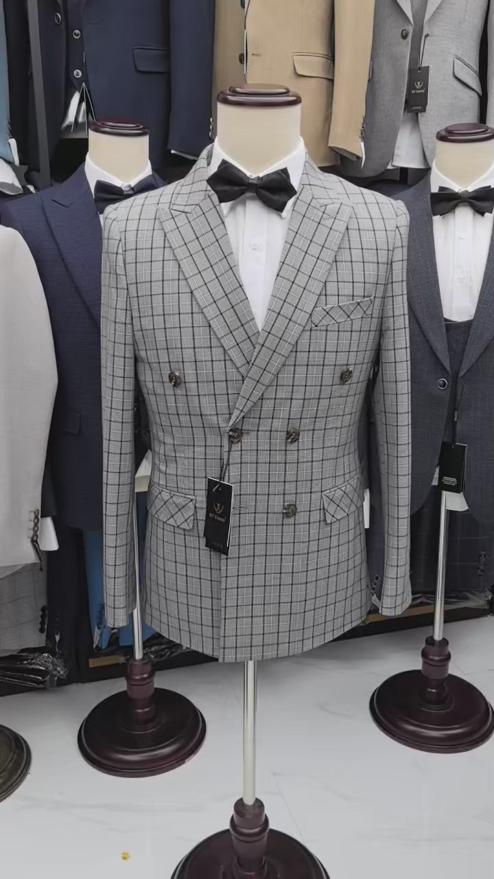 ST Cassy 2-piece set of jackets and pants Elegant suits for men double-breasted Plaid suit Formal Business Office Men's Suits