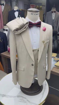 ST Cassy 3-piece elegant casual suit set for men, slim-fitting business professional formal wear, groom's dress suit jacket