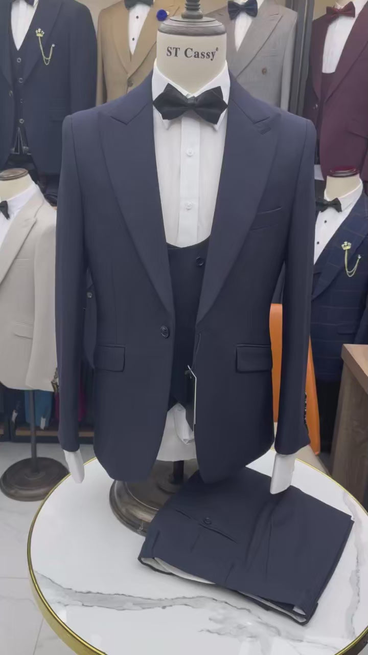ST Cassy Men's three piece suit elegant slim fit formal office and leisure banquet groomsman set groom's wedding dress