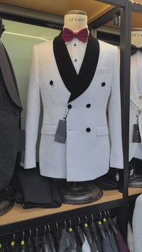 ST Cassy double-breasted groom's wedding 2 piece set men's white slim fit leisure Tasdo shawl collar‌ evening gown Men's suits